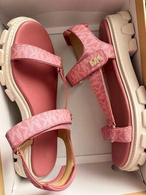 Michael Kors Pink MK Monogram Chunky Platform Sandals